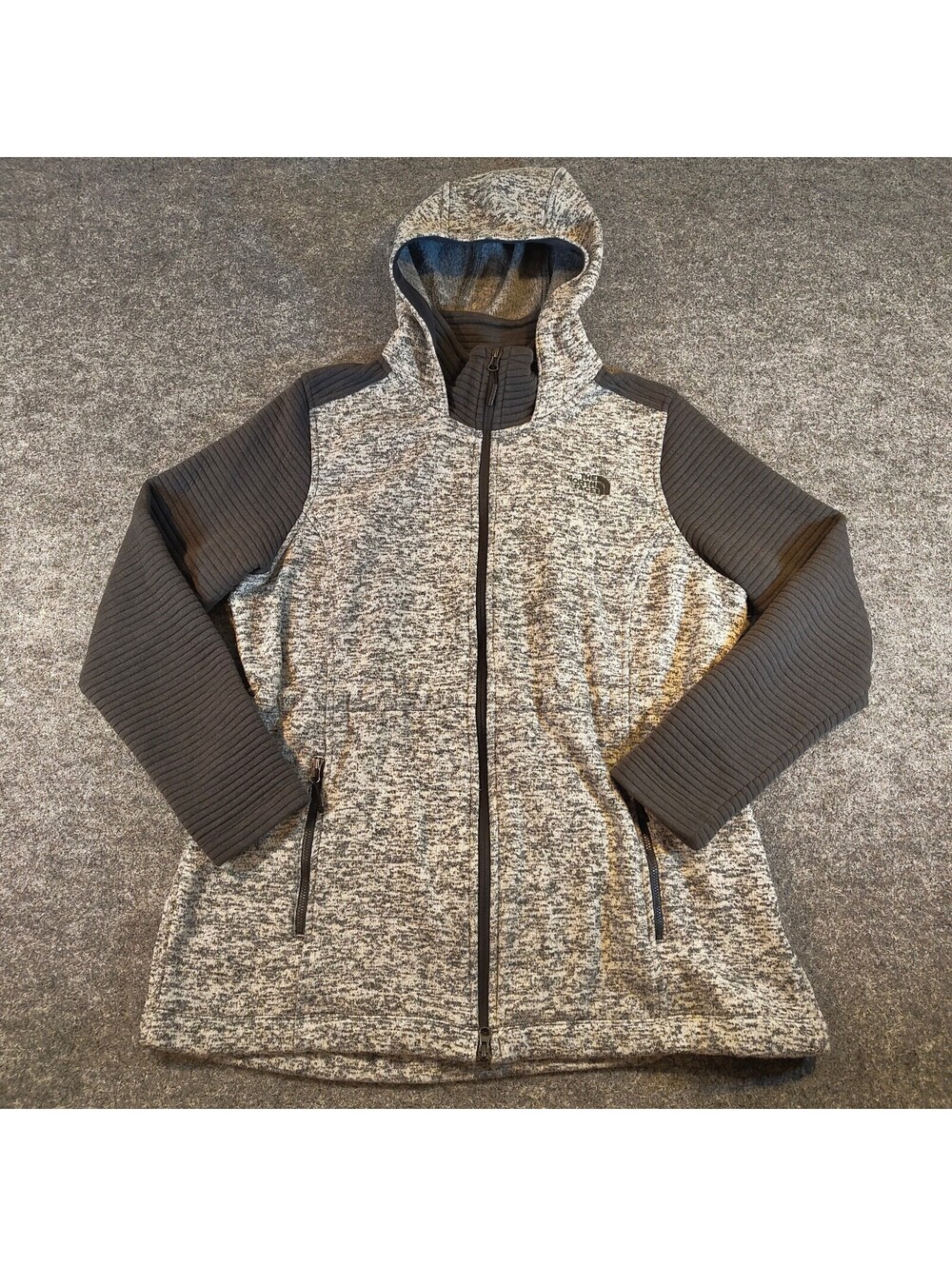 The North Face Full-Zip Hooded Jacket Grey Space Dye Fleece Hybrid XL
